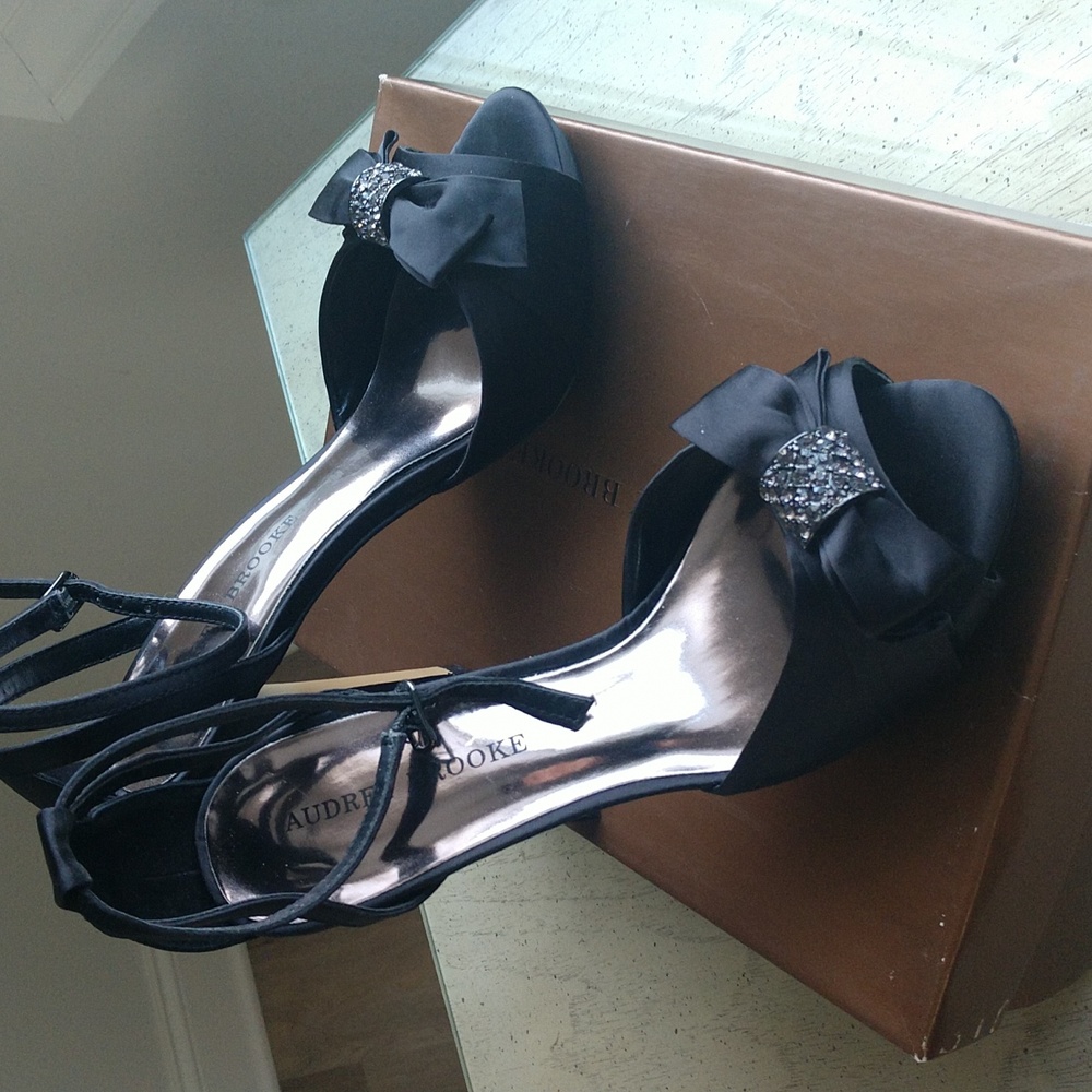 Satin embellished ankle wrap stiletto